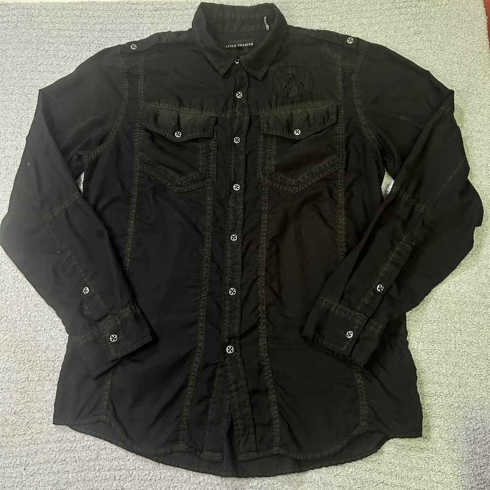 Affliction Button Down Shirt Large Black Grunge Alt Y2K Cyber Goth Skull